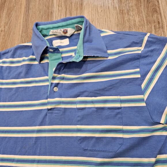 Vtg RHM Classics Striped Polo Men M Blue Green Single Stitch Preppy 70s 80s Golf - Picture 3 of 11